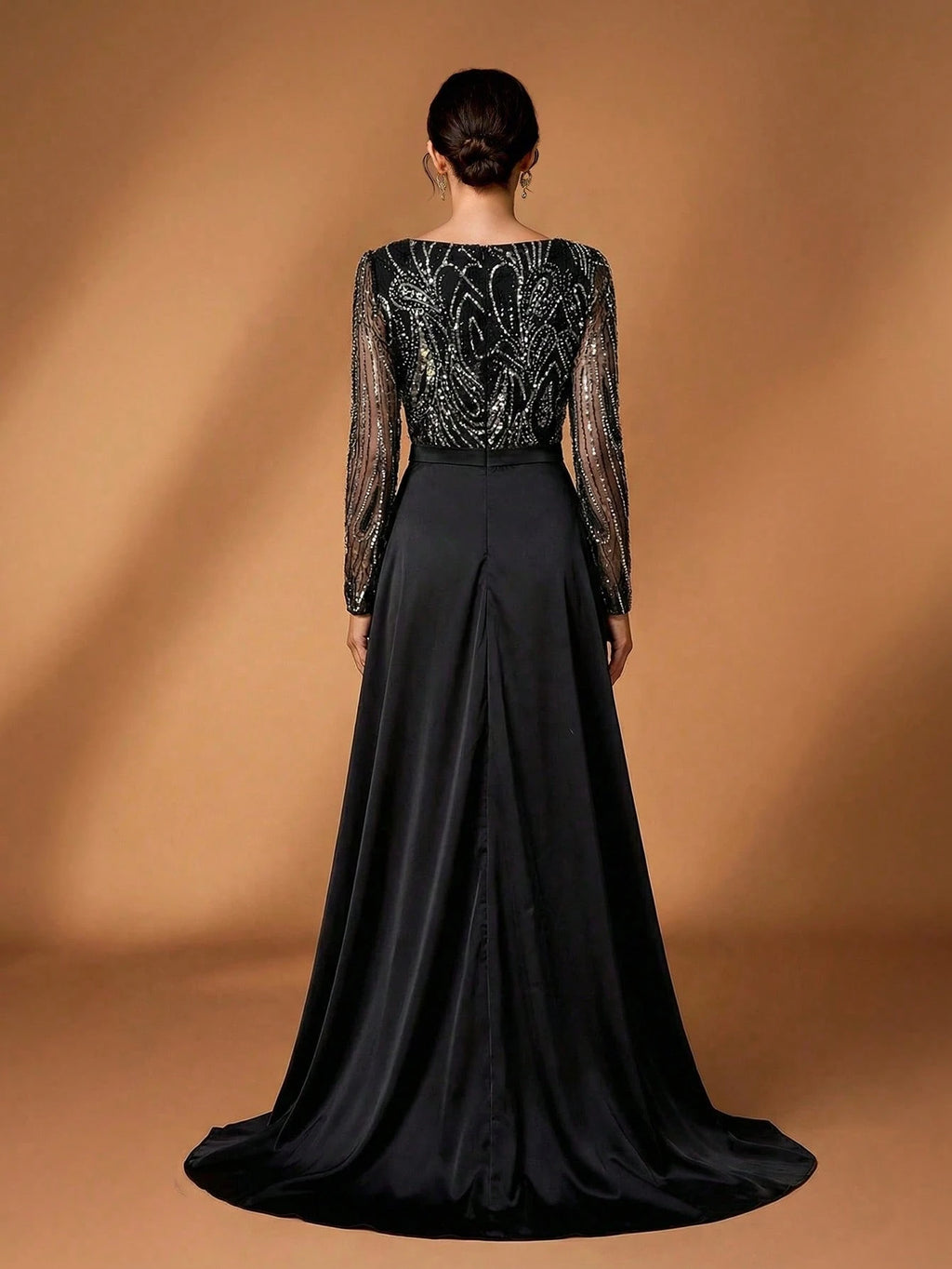 Serin Elegant Navy Blue Winter Formal Evening Wedding Dress,Luxurious Middle Eastern Sequin Mermaid Hem - image 2