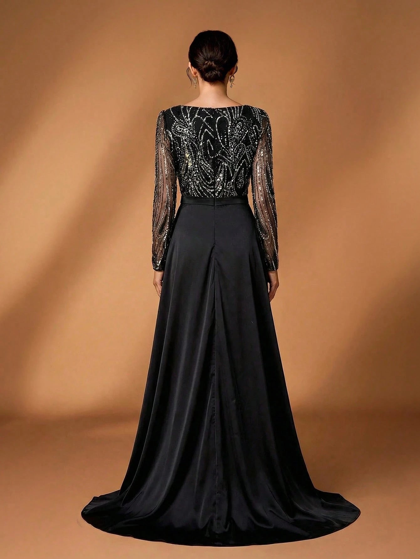 Serin Elegant Navy Blue Winter Formal Evening Wedding Dress,Luxurious Middle Eastern Sequin Mermaid Hem - image 2