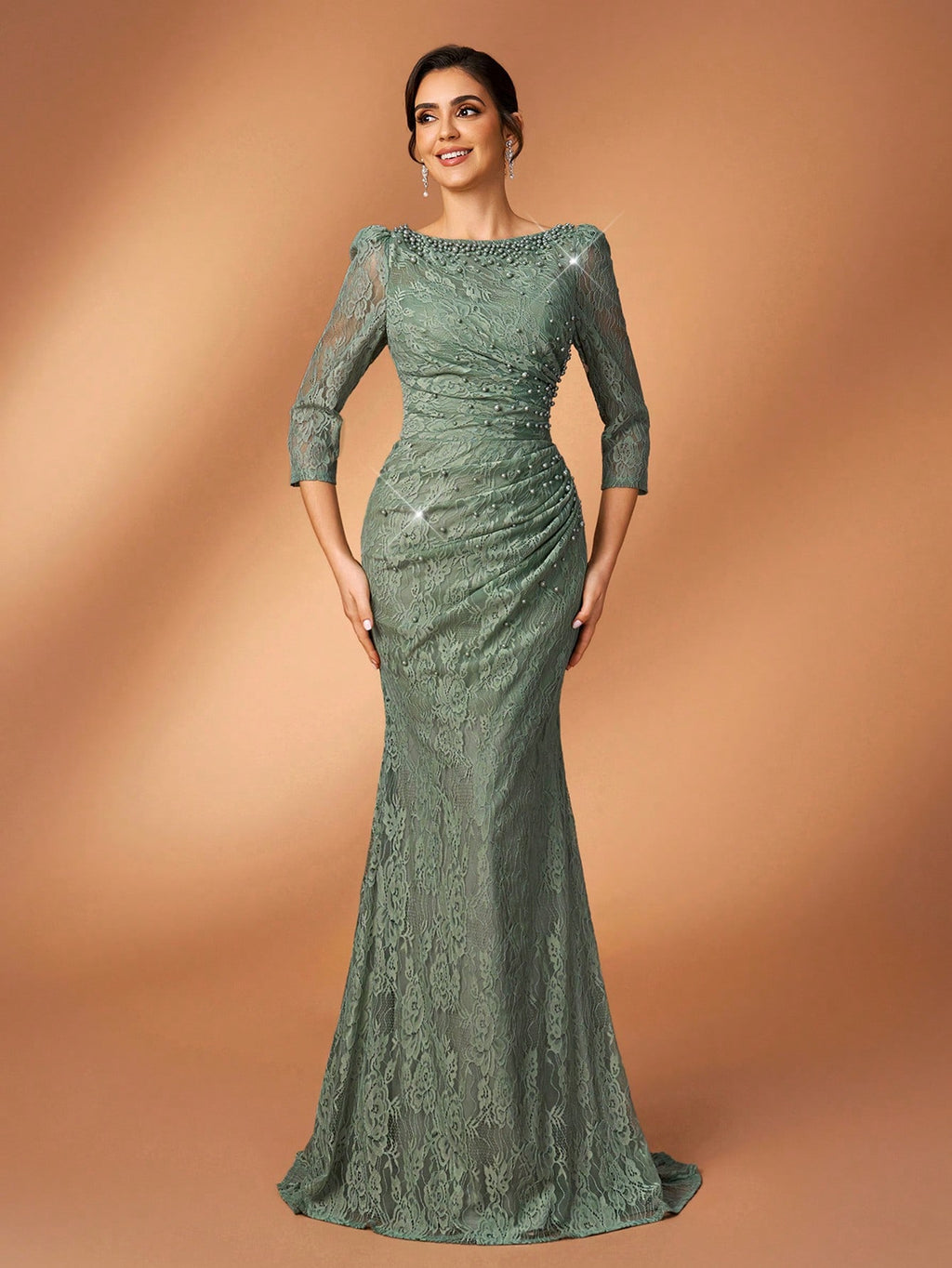 Serin Sage Green Winter Elegant Formal Wedding Bride & Mother Of The Bride Evening Gowns,Diamond Beaded Lace - image 9