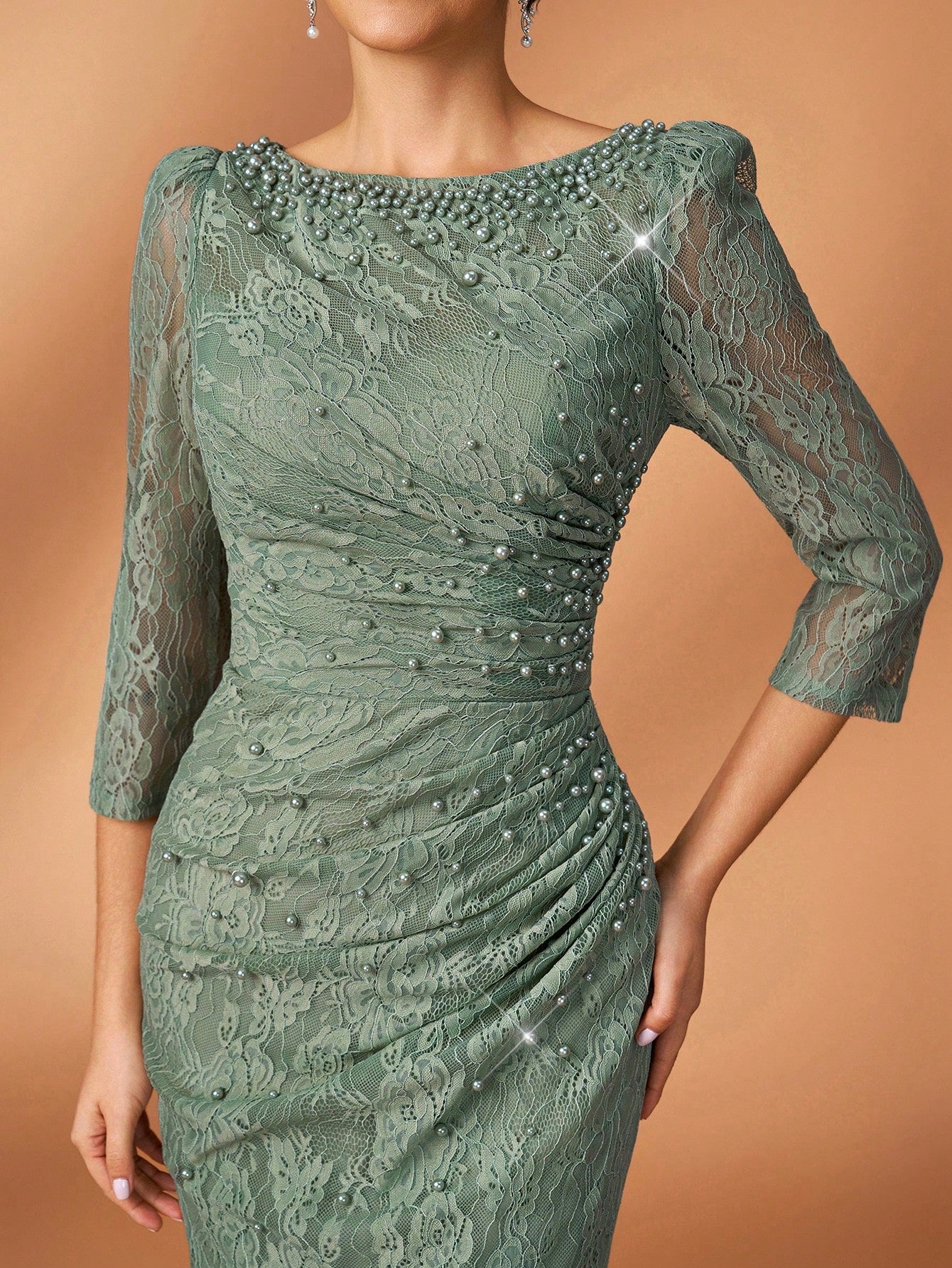 Serin Sage Green Winter Elegant Formal Wedding Bride & Mother Of The Bride Evening Gowns,Diamond Beaded Lace - image 8