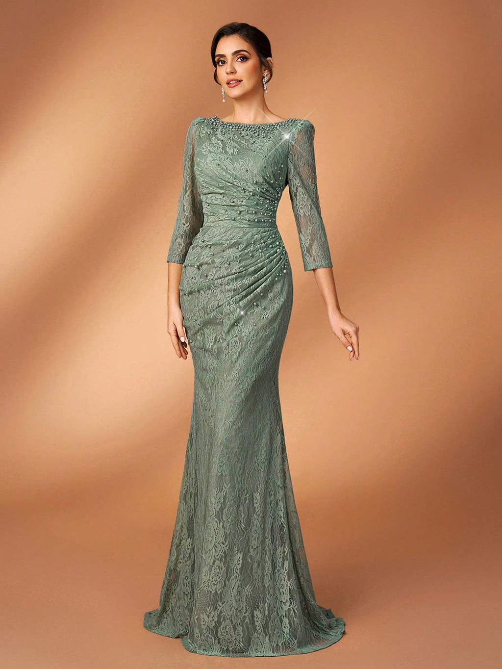 Serin Sage Green Winter Elegant Formal Wedding Bride & Mother Of The Bride Evening Gowns,Diamond Beaded Lace - image 11
