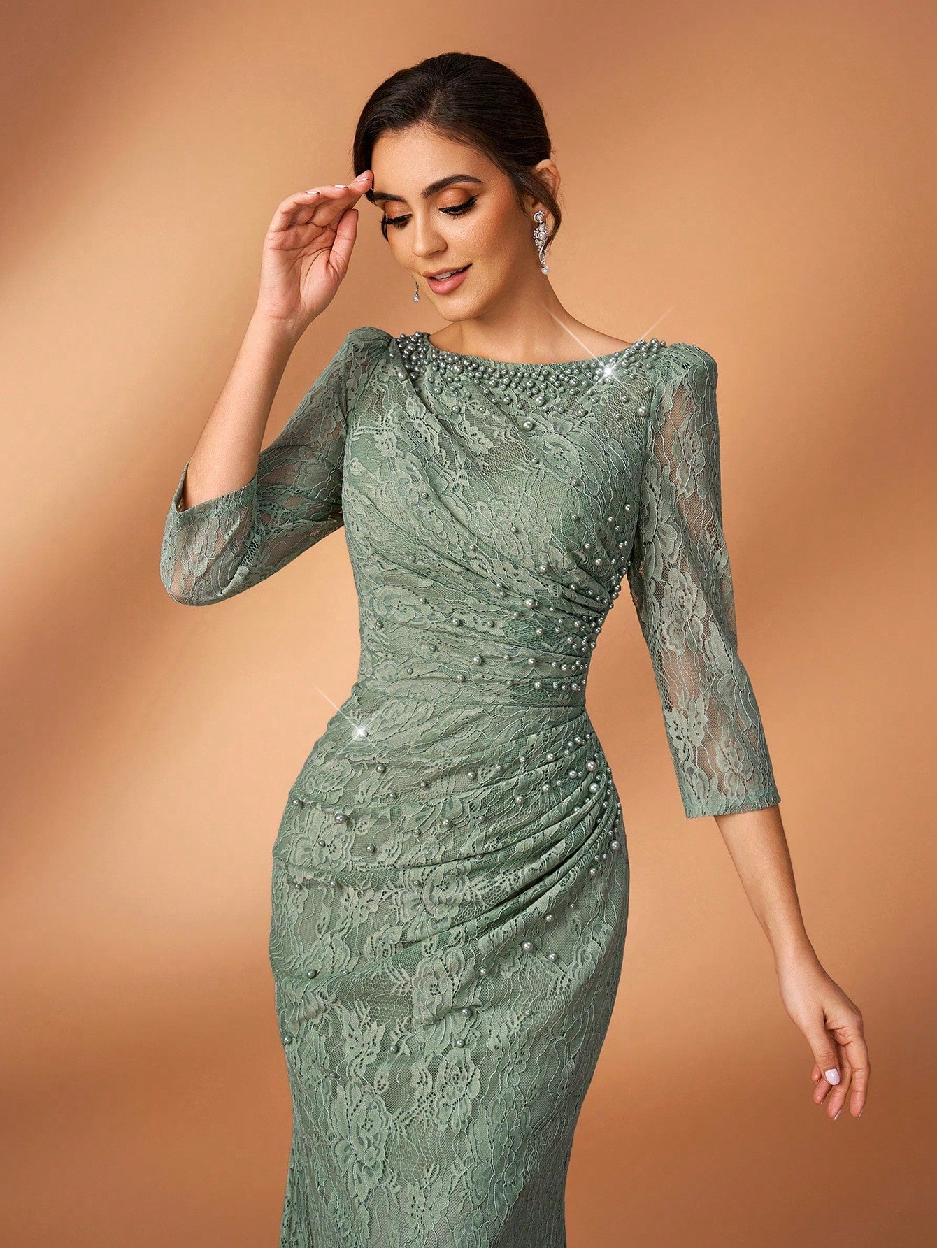 Serin Sage Green Winter Elegant Formal Wedding Bride & Mother Of The Bride Evening Gowns,Diamond Beaded Lace - image 12
