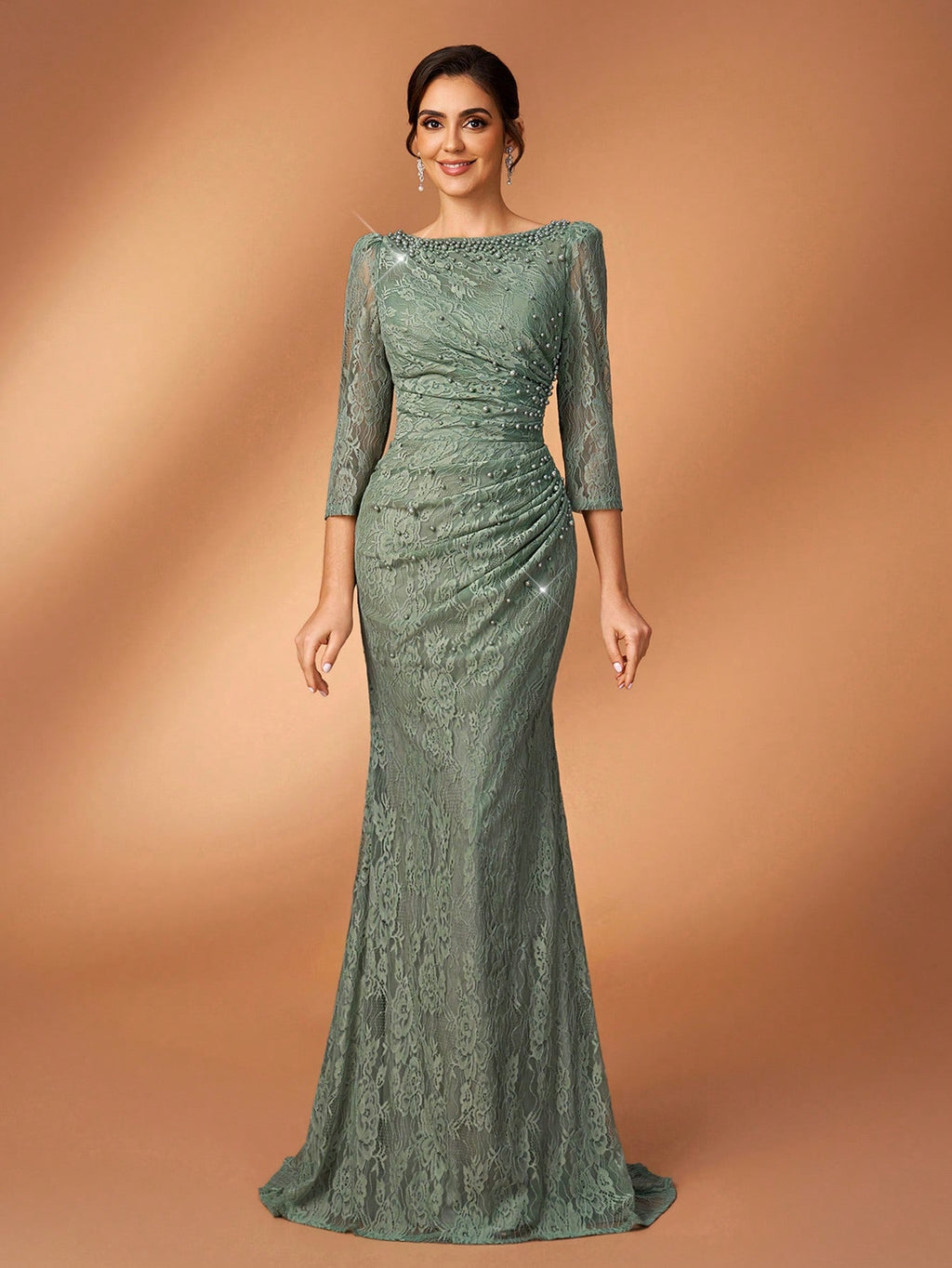 Serin Sage Green Winter Elegant Formal Wedding Bride & Mother Of The Bride Evening Gowns,Diamond Beaded Lace - image 13