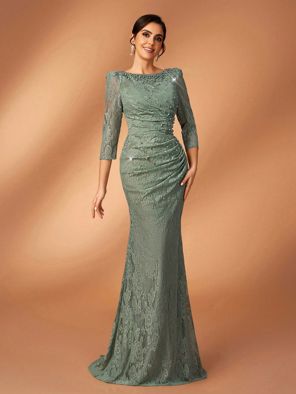 Serin Sage Green Winter Elegant Formal Wedding Bride & Mother Of The Bride Evening Gowns,Diamond Beaded Lace - image 14