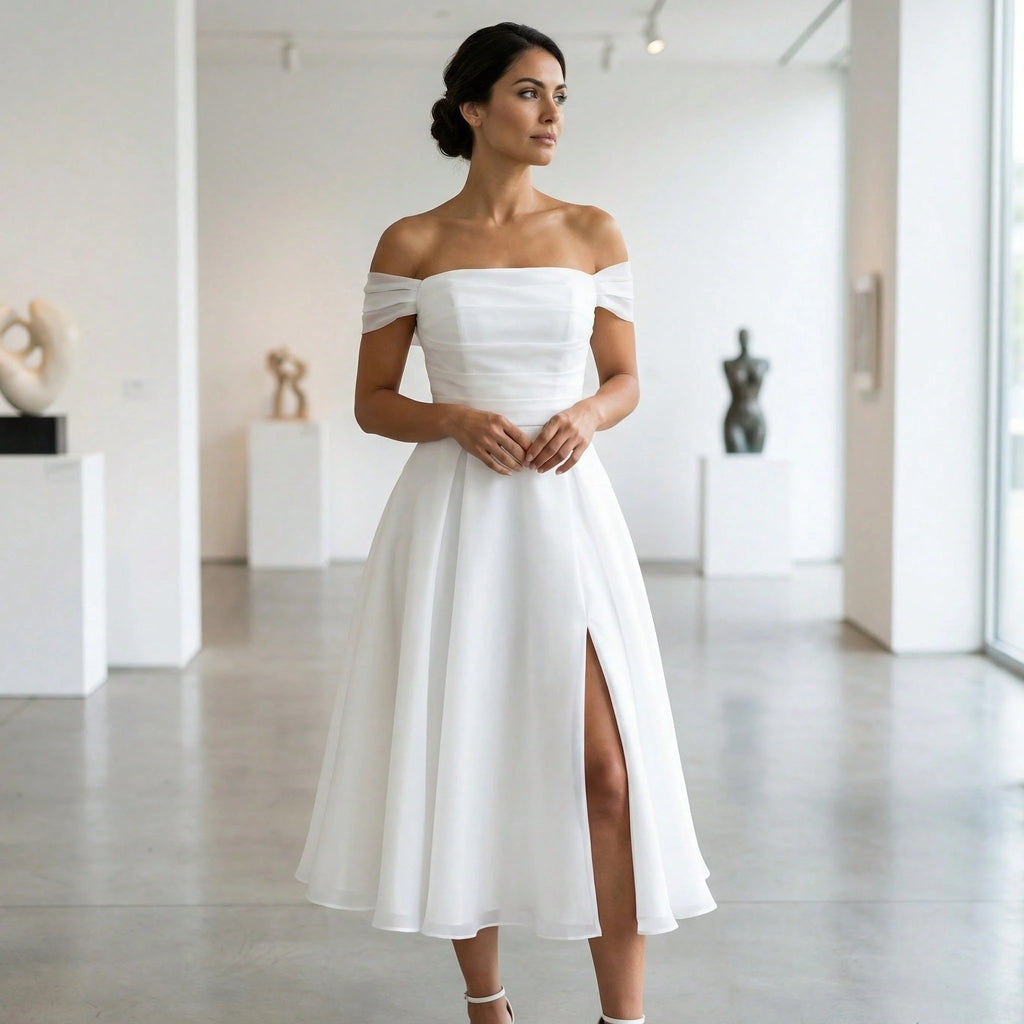 YUMIBRAVO Elegant Wedding Dresses Bride, Off The Shoulder Wedding Dresses Bride, Ruched Bust Ball Gown Dress, - image 5