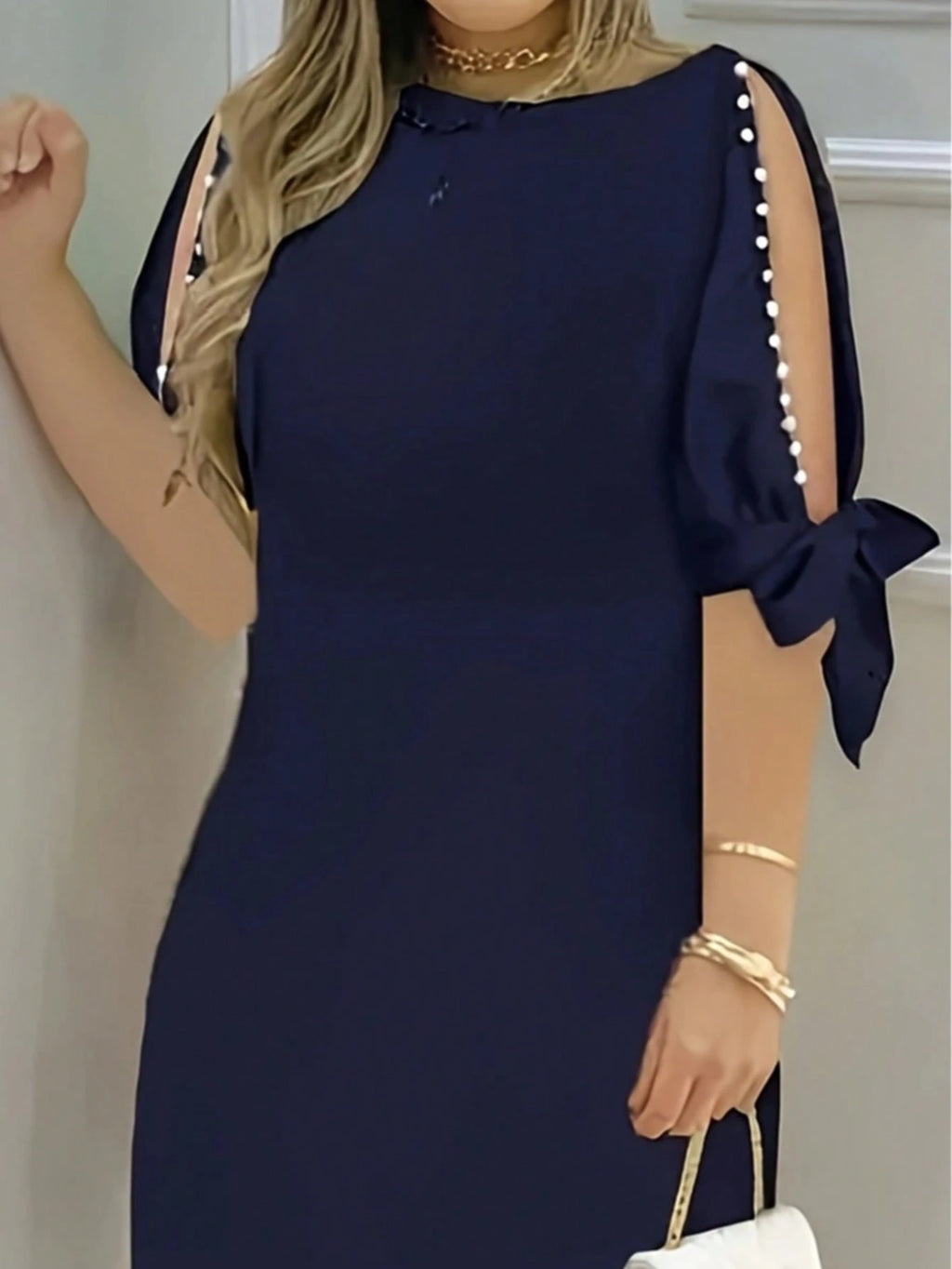 Floral Print Ruffle Sleeve Faux Pearl Embellished Women's Dress,