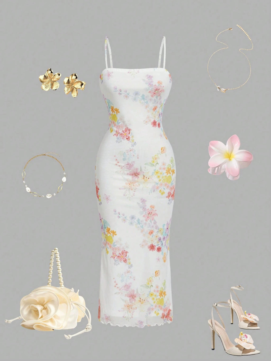 MOD Women's Floral Print Dress With Spaghetti Straps And Mermaid Hem, Elegant Tropical For Vacation Vacation - image 17
