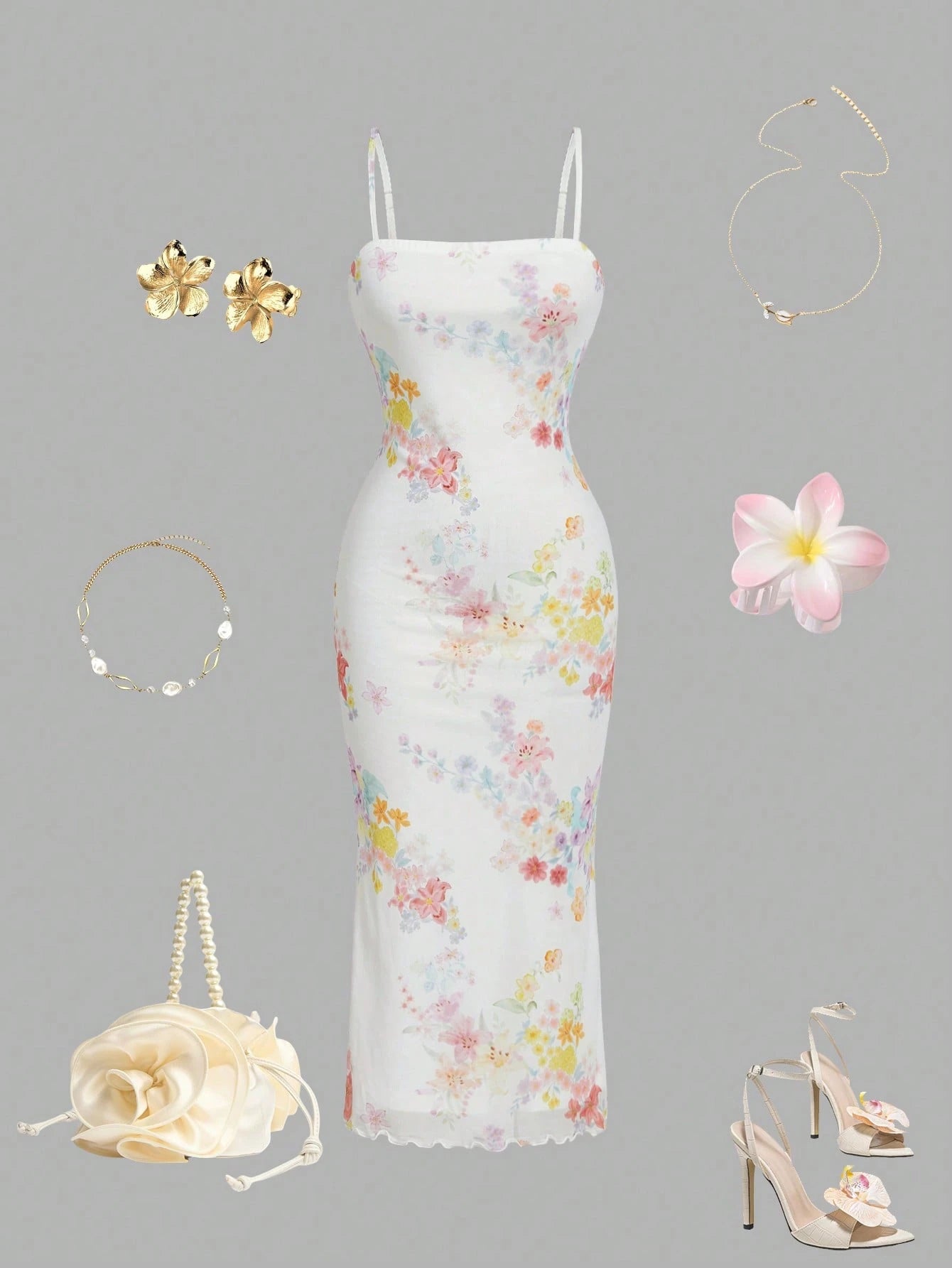 MOD Women's Floral Print Dress With Spaghetti Straps And Mermaid Hem, Elegant Tropical For Vacation Vacation - image 17