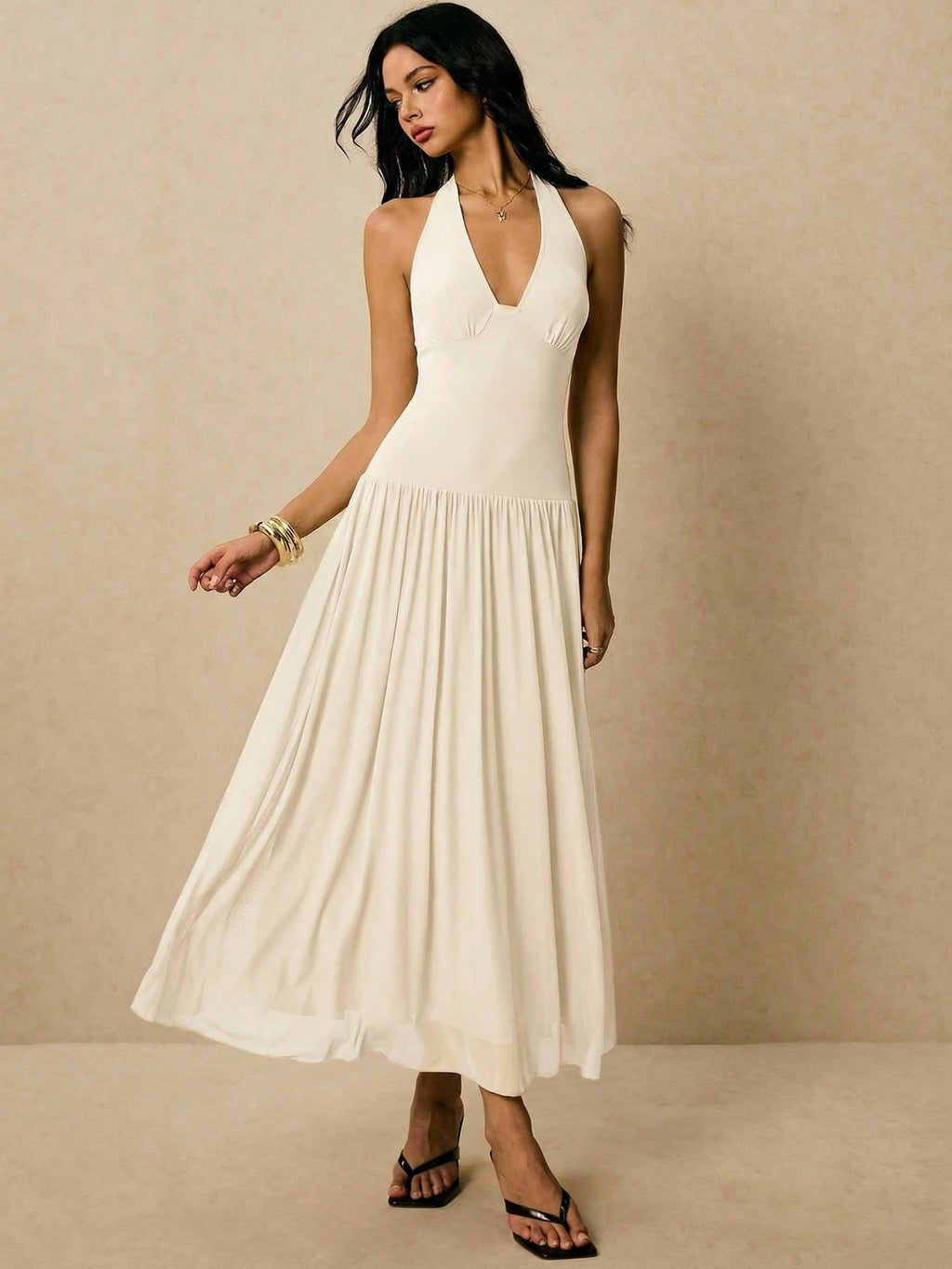 Poéselle Women's Sleeveless Backless Dress, Flowy Dress,Sun