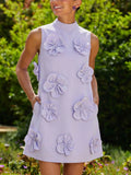 Amorya Elegant Lavender Summer Tea Party 3D Floral Handmade Fitted Mini Dress,Customized High-End Flower