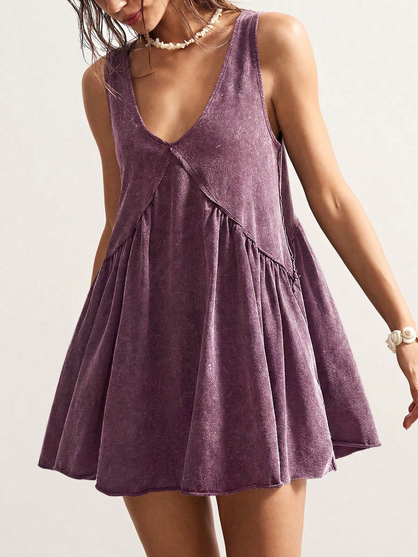 Bohemela Casual Solid Color V-Neck Loose Knit Mini Dress For