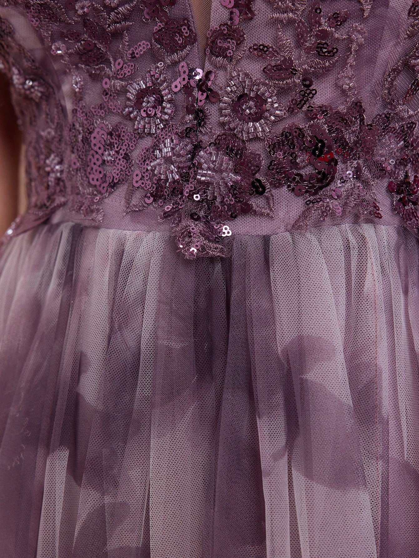 Purple Floral Print Sequin Spaghetti Strap A-Line Tulle Maxi Dress, Elegant Summer Evening Gown, Suitable For - image 10