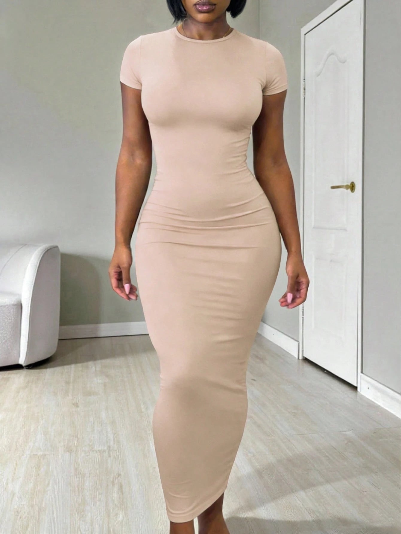 Zyxie Women's Casual Solid Color Short Sleeve Dress