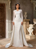 Aureia Elegant Minimalist Knit Elastic Satin Sheer Long Sleeve Ruched Waist Flared A-Line Dress, Suitable For