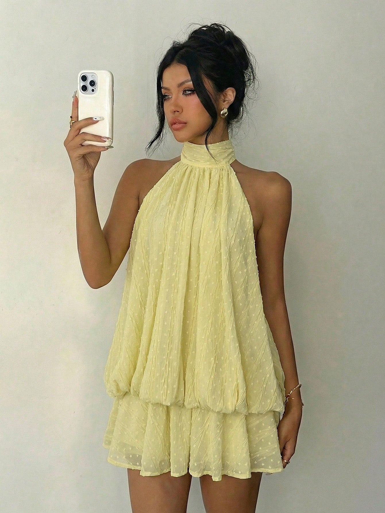 Aloruh Women's Elegant White Polka Dot Halter Tie Mini Dress, Summer Brunch Night Out Wedding Guest Tea Party - image 3