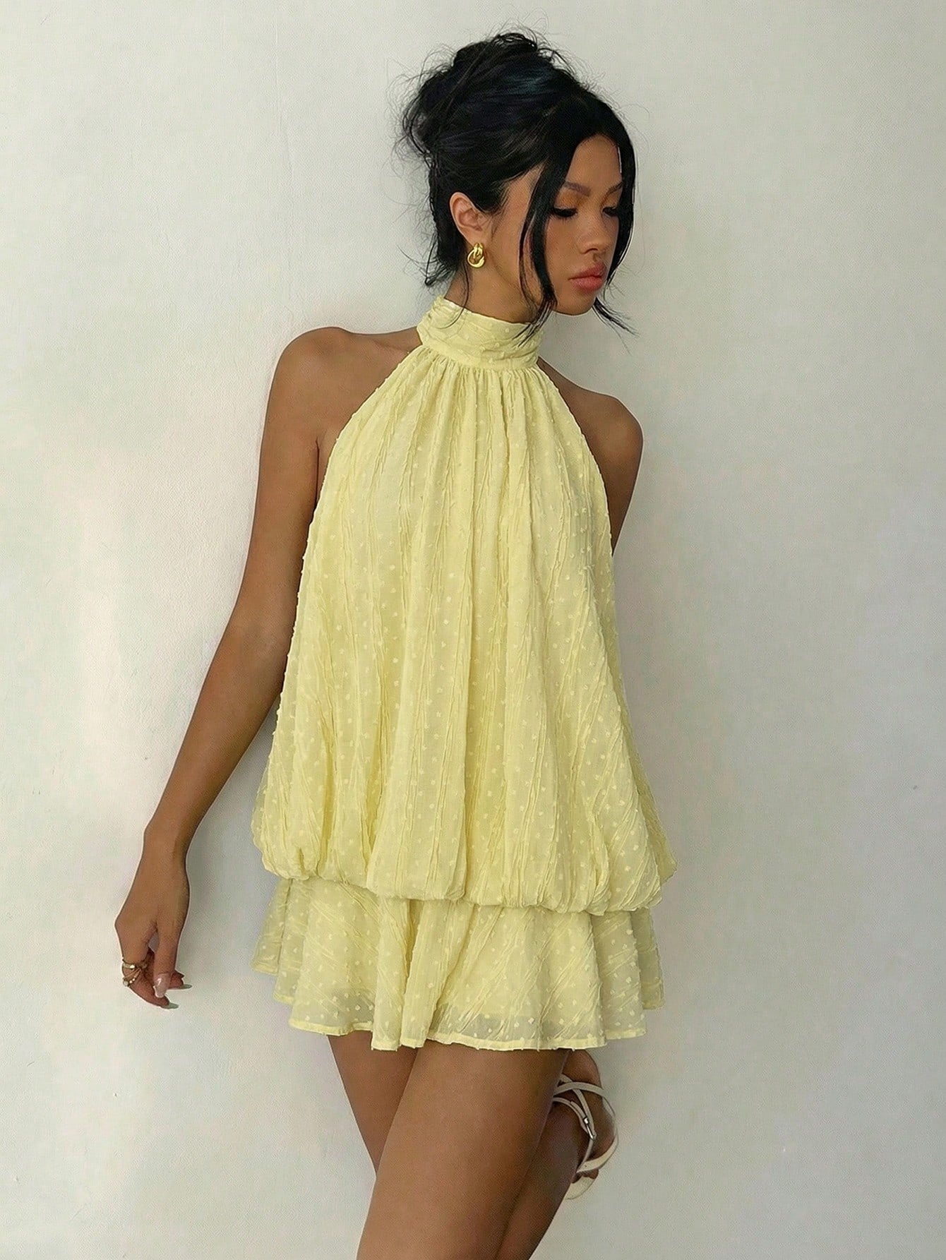 Aloruh Women's Elegant White Polka Dot Halter Tie Mini Dress, Summer Brunch Night Out Wedding Guest Tea Party - image 7
