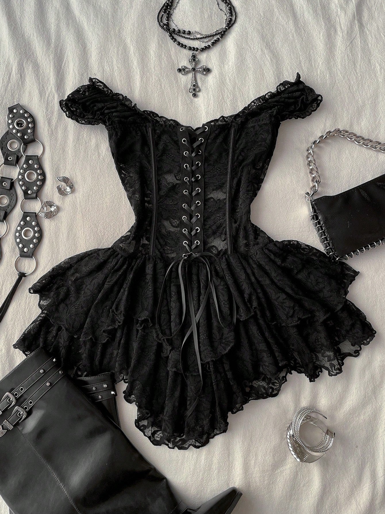 Attitoon Women's Casual Vintage Corset Lace Fitted Asymmetrical Hem