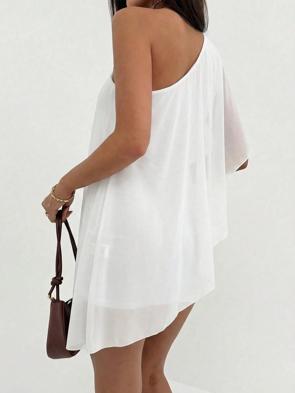 Aloruh Women's Solid Color One Shoulder Casual Party Mini Dress - image 9