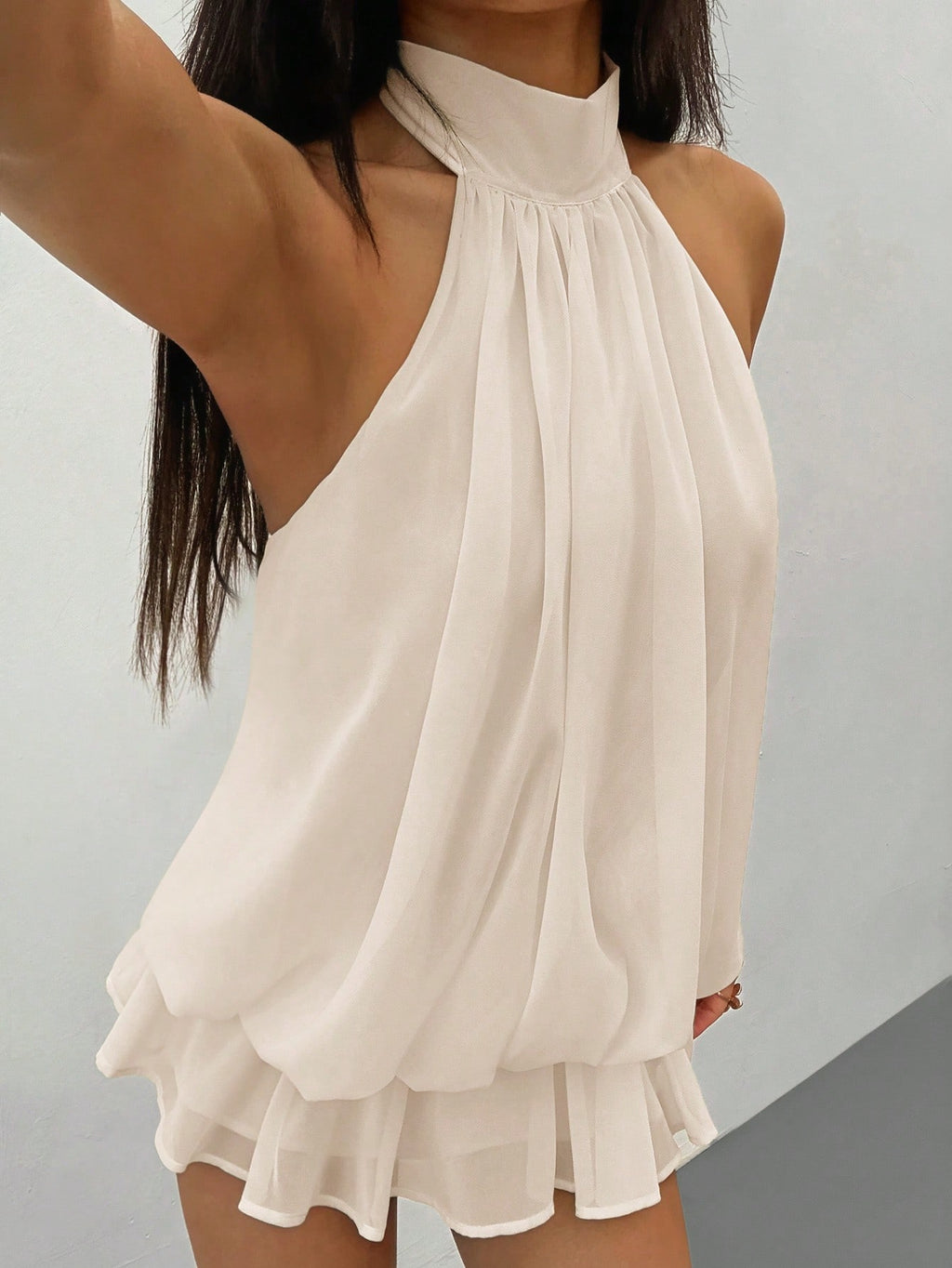 PETITE Elegant Sleeveless Tie-Neck Mini Dress In Pale Yellow, Suitable For Party, Date, Autumn/Winter And - image 17