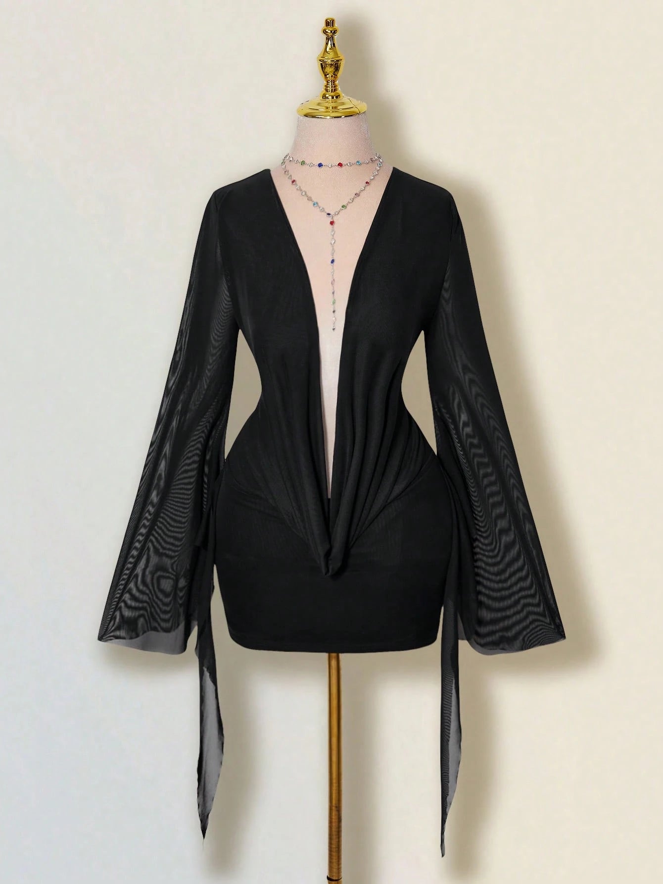 ICON Sexy Oversized Plunging Neckline Mesh Patchwork Backless Mini