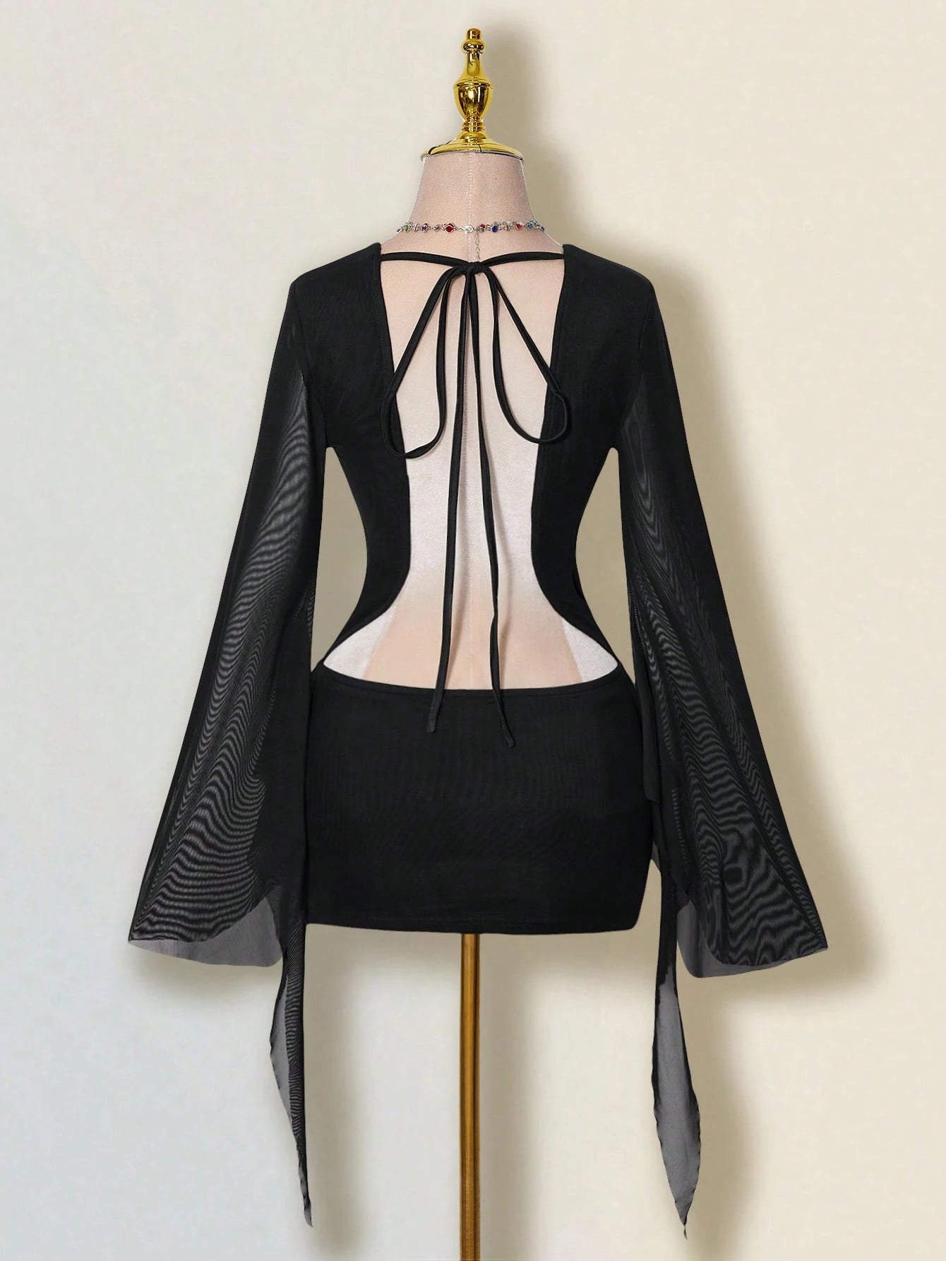 ICON Sexy Oversized Plunging Neckline Mesh Patchwork Backless Mini