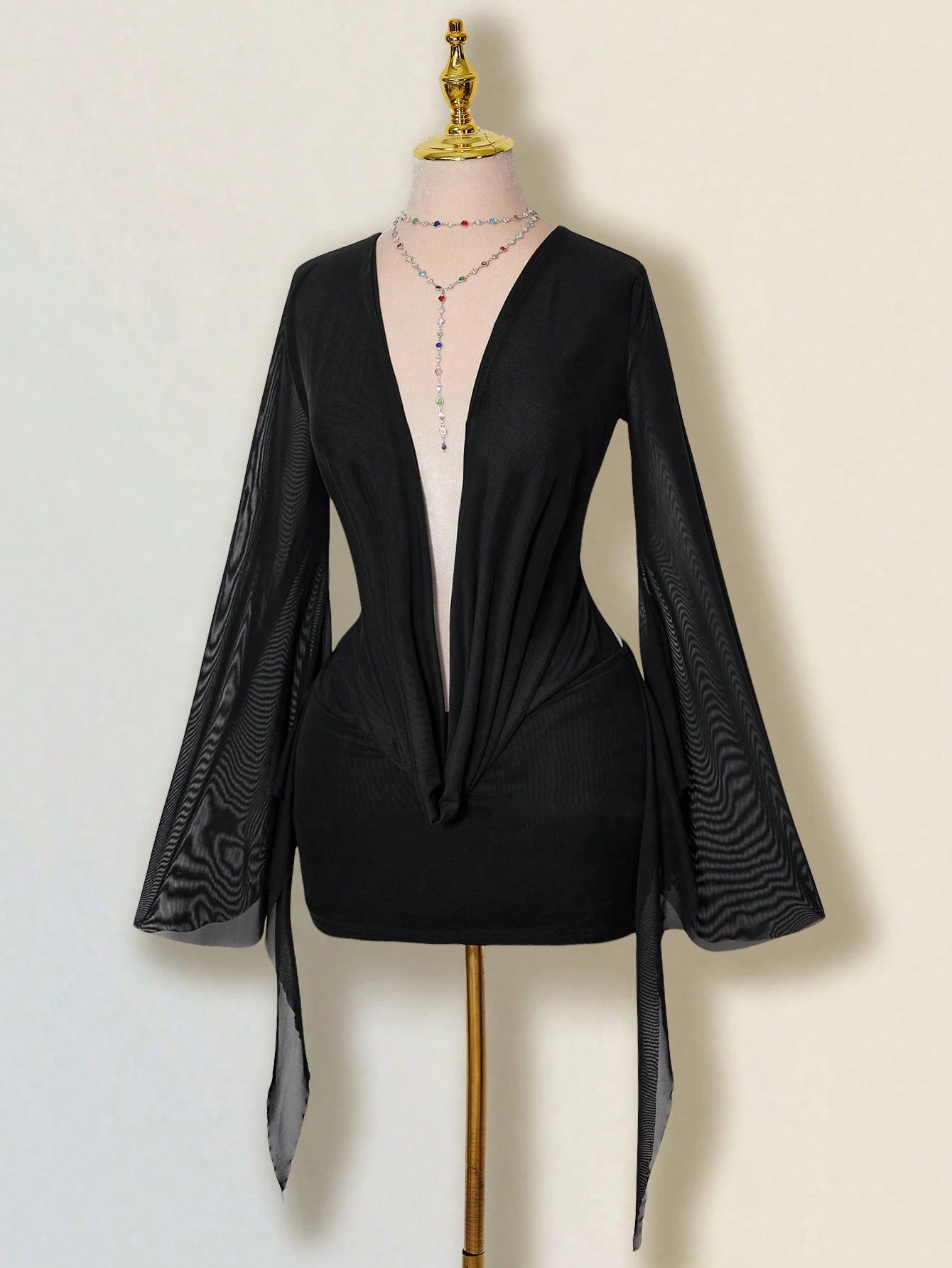 ICON Sexy Oversized Plunging Neckline Mesh Patchwork Backless Mini