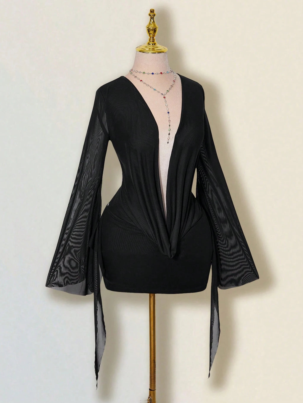 ICON Sexy Oversized Plunging Neckline Mesh Patchwork Backless Mini