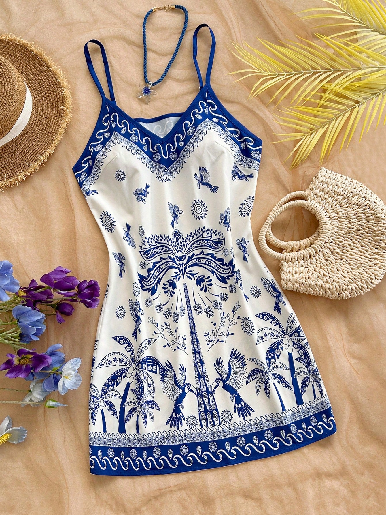 Soleia White And Blue Floral Summer Boho Holiday Vacation Holiday