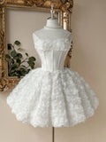 Lovelzi White Summer Elegant Bachelorette Formal Party Wedding Southern French Off-Shoulder 3D Embroidered