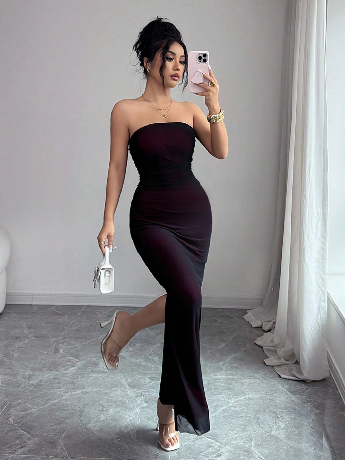 Rafferiza Women Summer Strapless Long Skirt Elegant Black And Silver