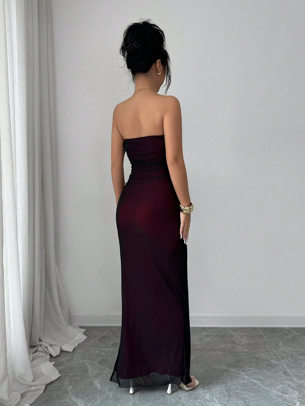 Rafferiza Women Summer Strapless Long Skirt Elegant Black And Silver