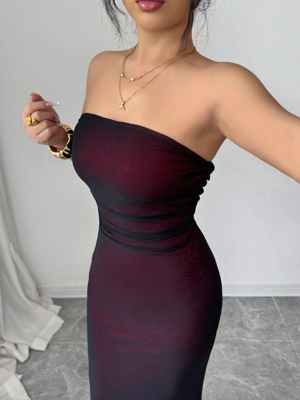 Rafferiza Women Summer Strapless Long Skirt Elegant Black And Silver