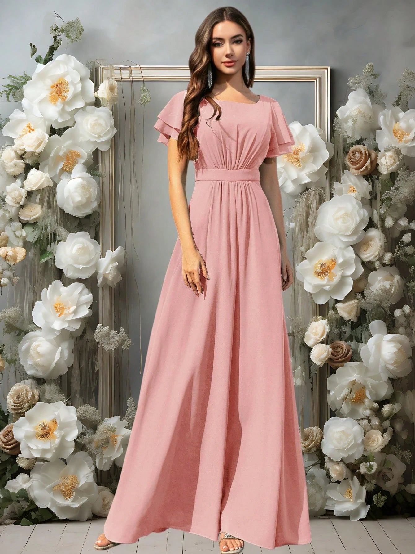 Volly Toych Elegant Light Blue Bridesmaid Dress, Flowing Chiffon Maxi