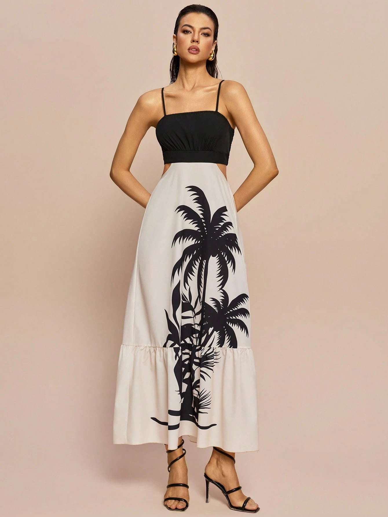 Women's Elegant Printed Waist-Cinched Long Dress