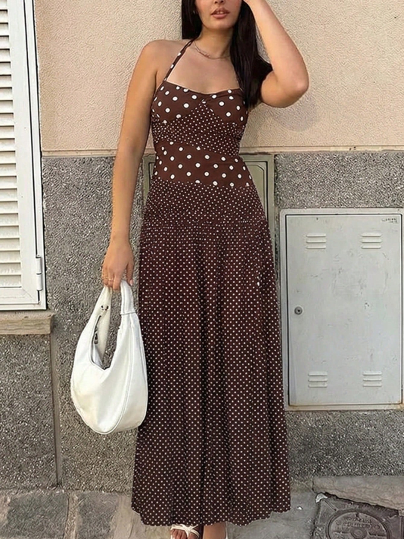 Women's Casual Polka Dot Spaghetti Strap Maxi Dress, Elegant For