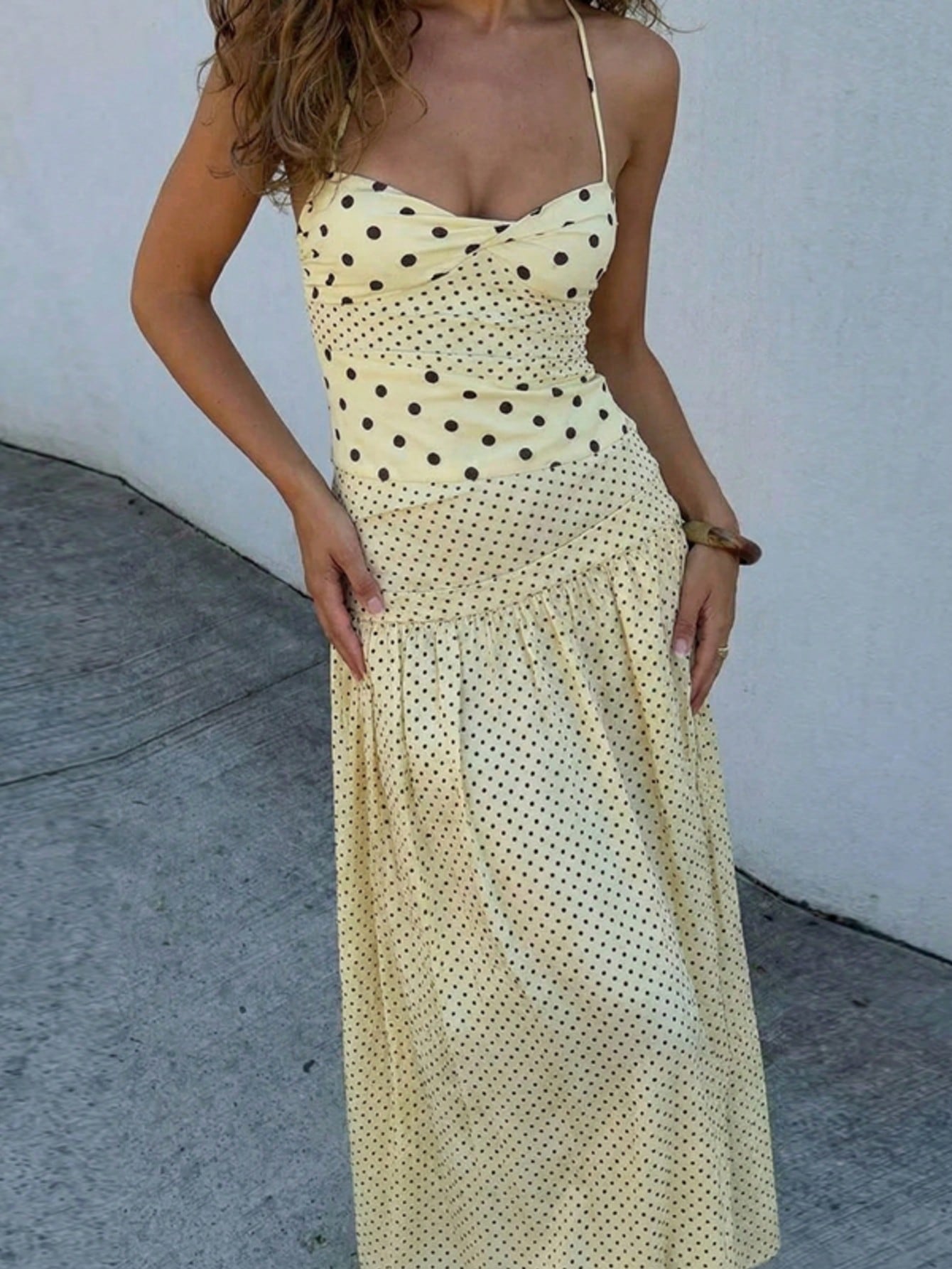Women's Casual Polka Dot Spaghetti Strap Maxi Dress, Elegant For