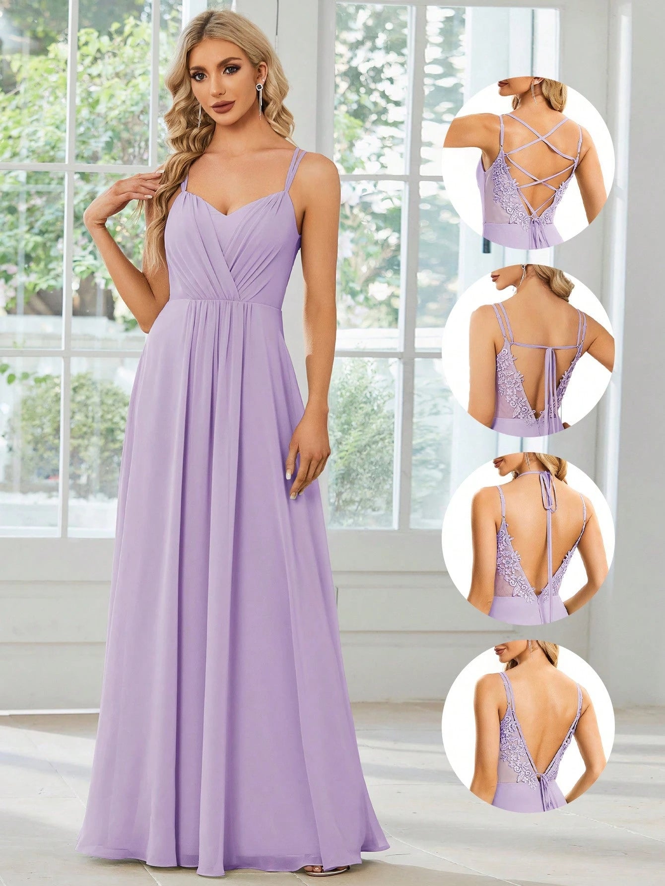 EVERPRETTY Elegant Chiffon Backless Floral Embroidered Sage Green