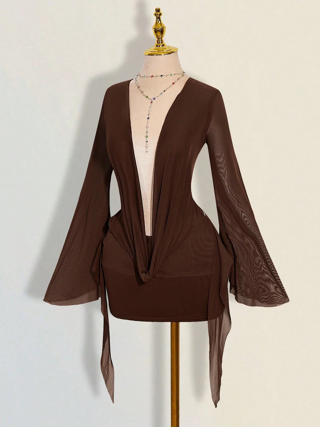 ICON Sexy Oversized Plunging Neckline Mesh Patchwork Backless Mini