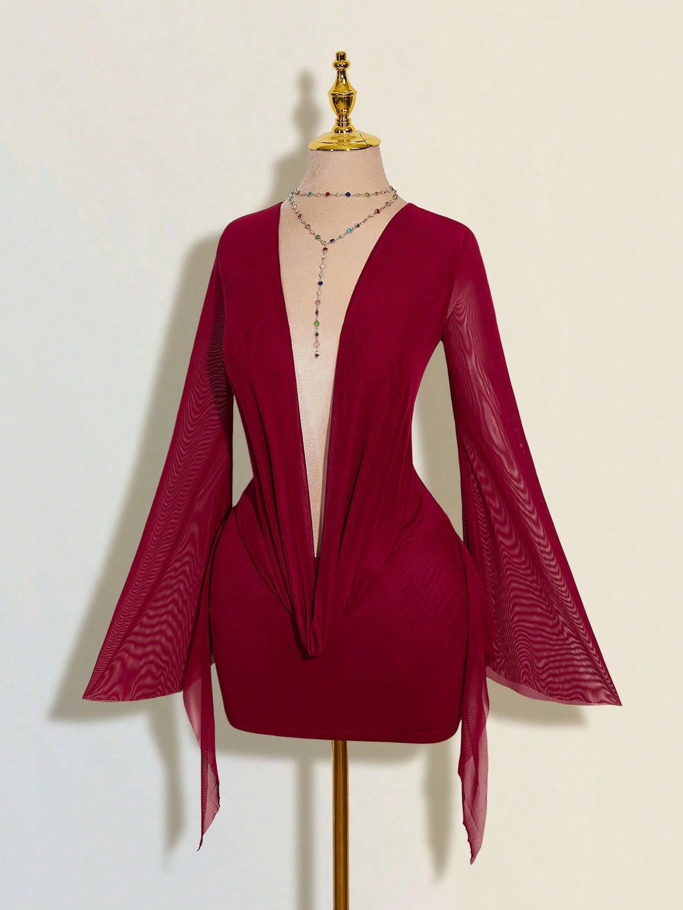 ICON Sexy Oversized Plunging Neckline Mesh Patchwork Backless Mini