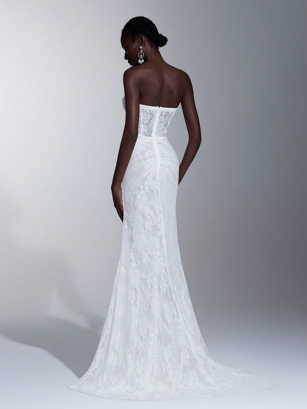 Elitara Elegant White Summer Wedding Bridal Dress, Lace Strapless Sheer Mesh Bodice With Boning,Beaded Waist - image 10
