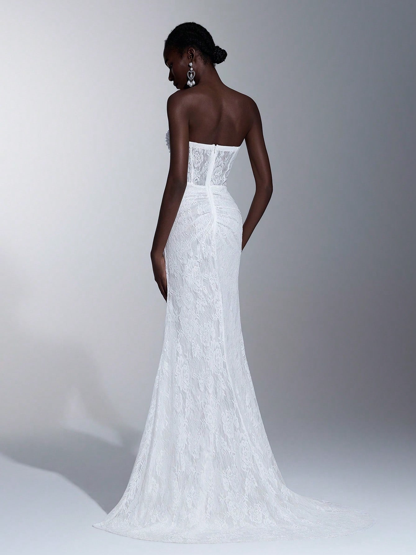 Elitara Elegant White Summer Wedding Bridal Dress, Lace Strapless Sheer Mesh Bodice With Boning,Beaded Waist - image 10