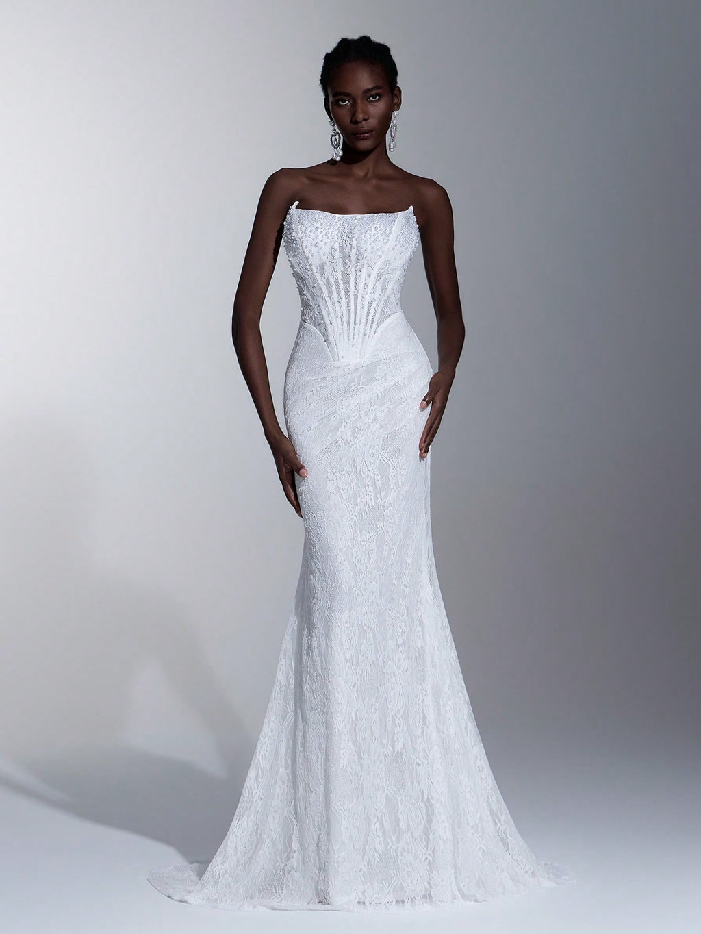Elitara Elegant White Summer Wedding Bridal Dress, Lace Strapless Sheer Mesh Bodice With Boning,Beaded Waist - image 13