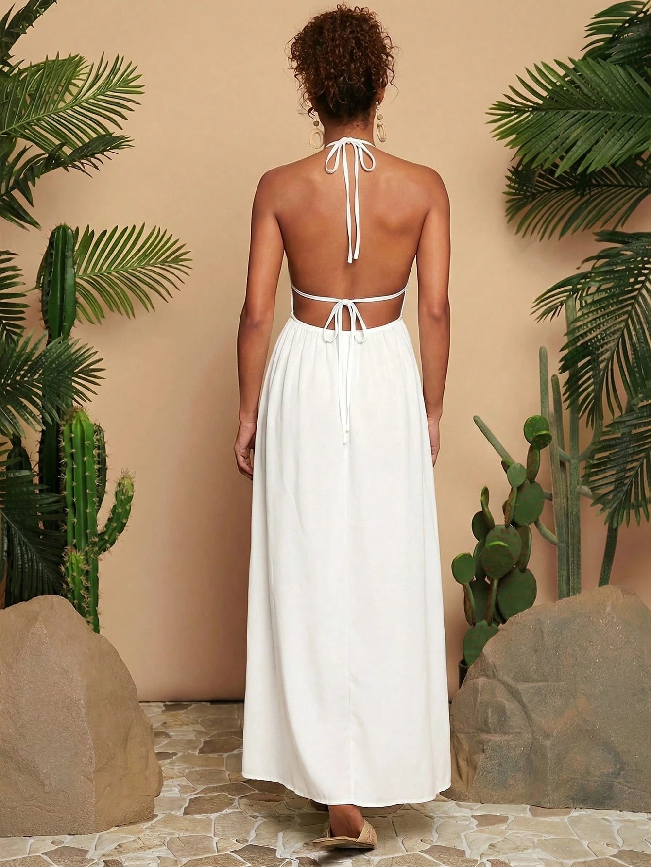 Travachic White Summer Casual Holiday Vacation,Women's Solid V-Neck