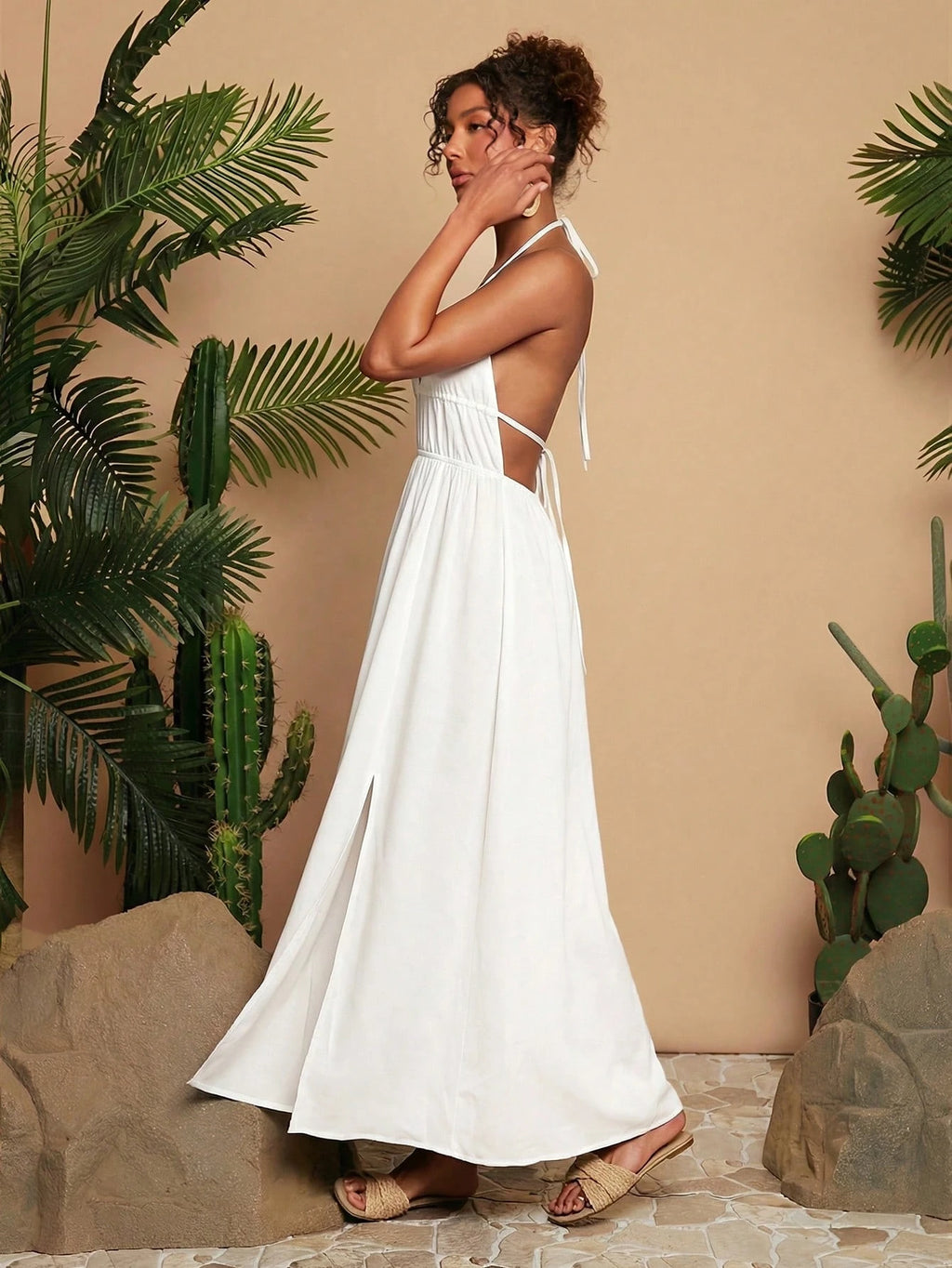 Travachic White Summer Casual Holiday Vacation,Women's Solid V-Neck