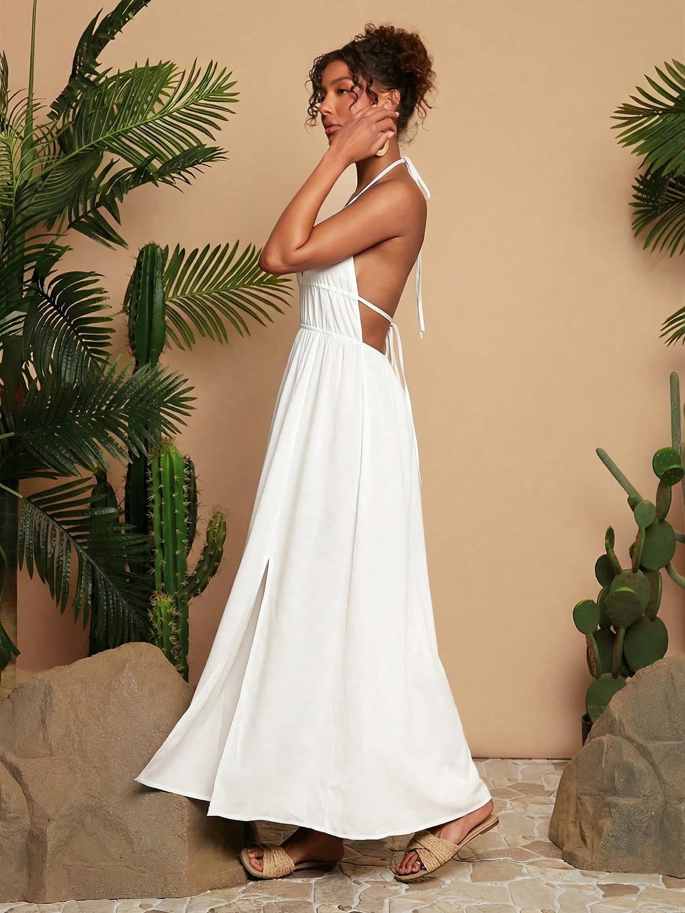 Travachic White Summer Casual Holiday Vacation,Women's Solid V-Neck