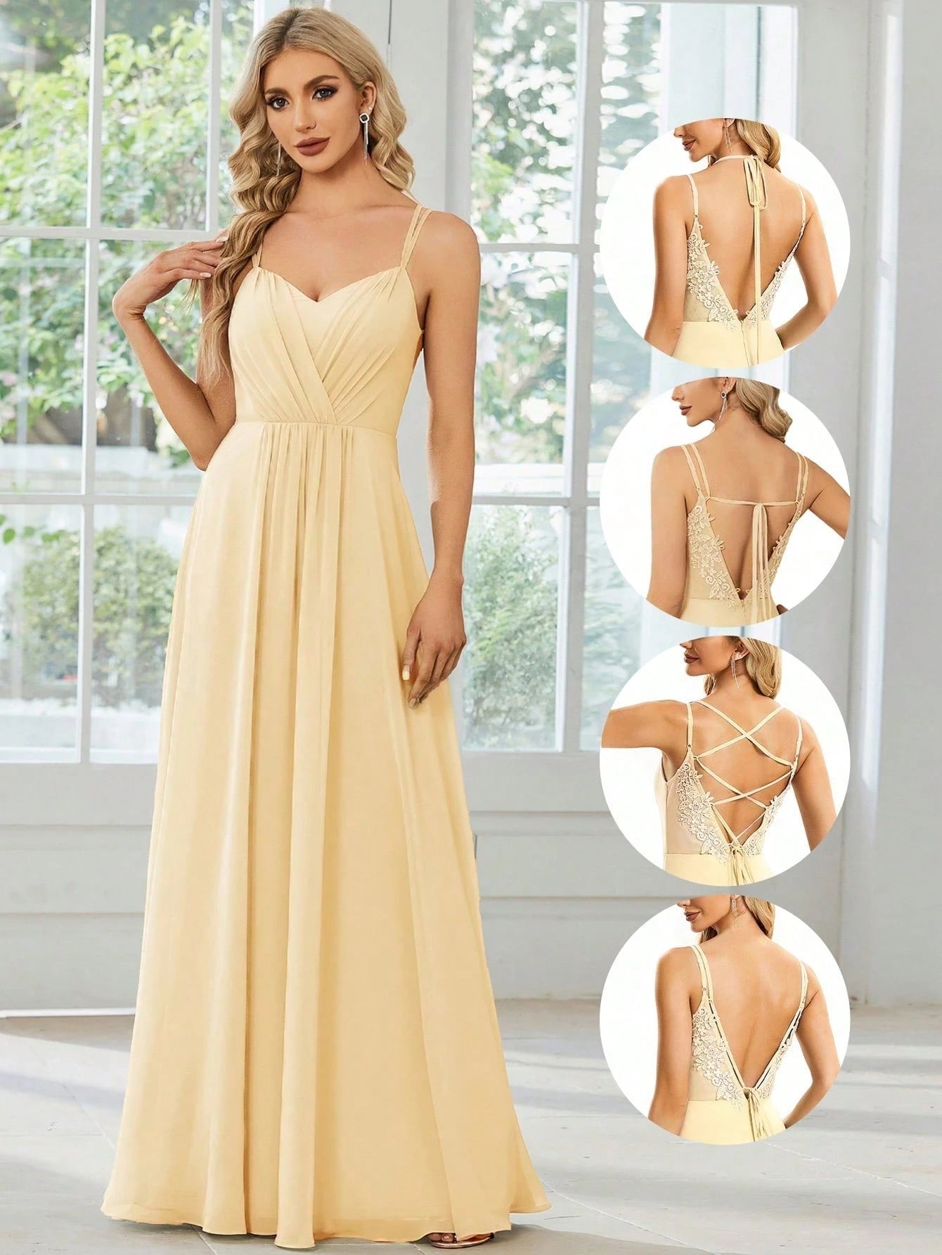 EVERPRETTY Elegant Chiffon Backless Floral Embroidered Sage Green