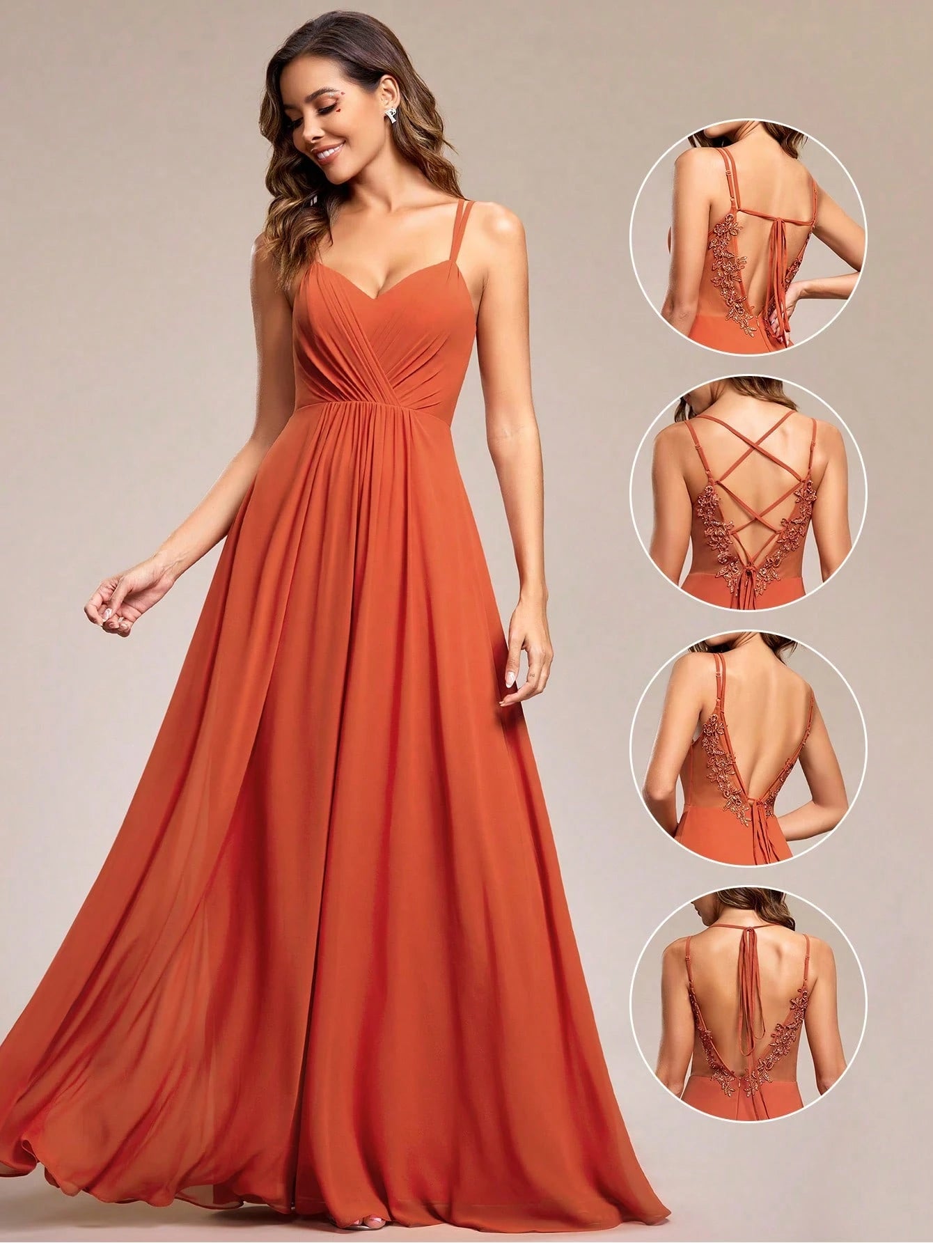 EVERPRETTY Elegant Chiffon Backless Floral Embroidered Sage Green