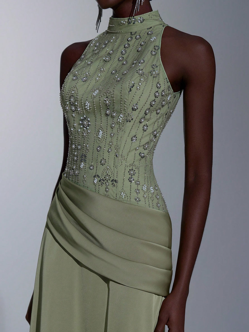 Elitara Elegant, , Fashionable Green Sequin Embroidered Satin Patchwork Pleated Decor A-Line Long Formal - image 10