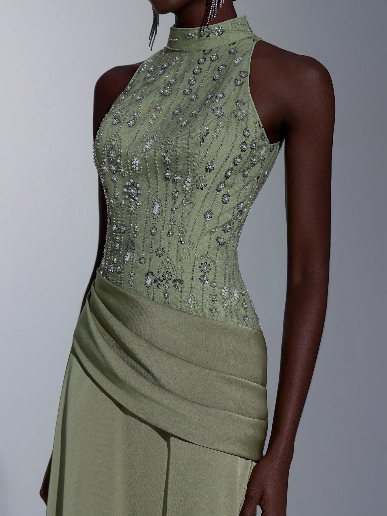 Elitara Elegant, , Fashionable Green Sequin Embroidered Satin Patchwork Pleated Decor A-Line Long Formal - image 10
