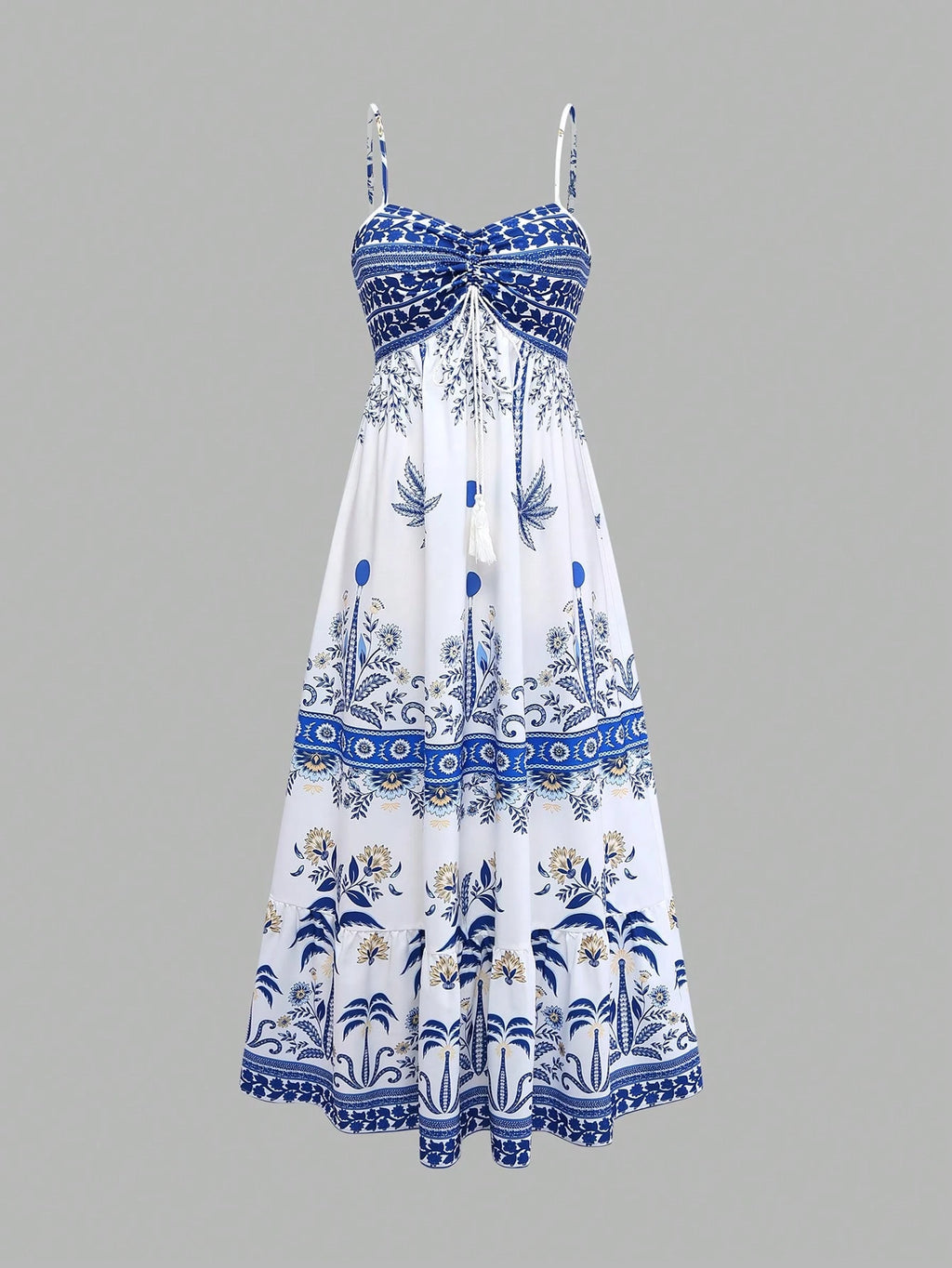 GlowEve Women's White And Blue Floral Summer Boho Beach Vacation